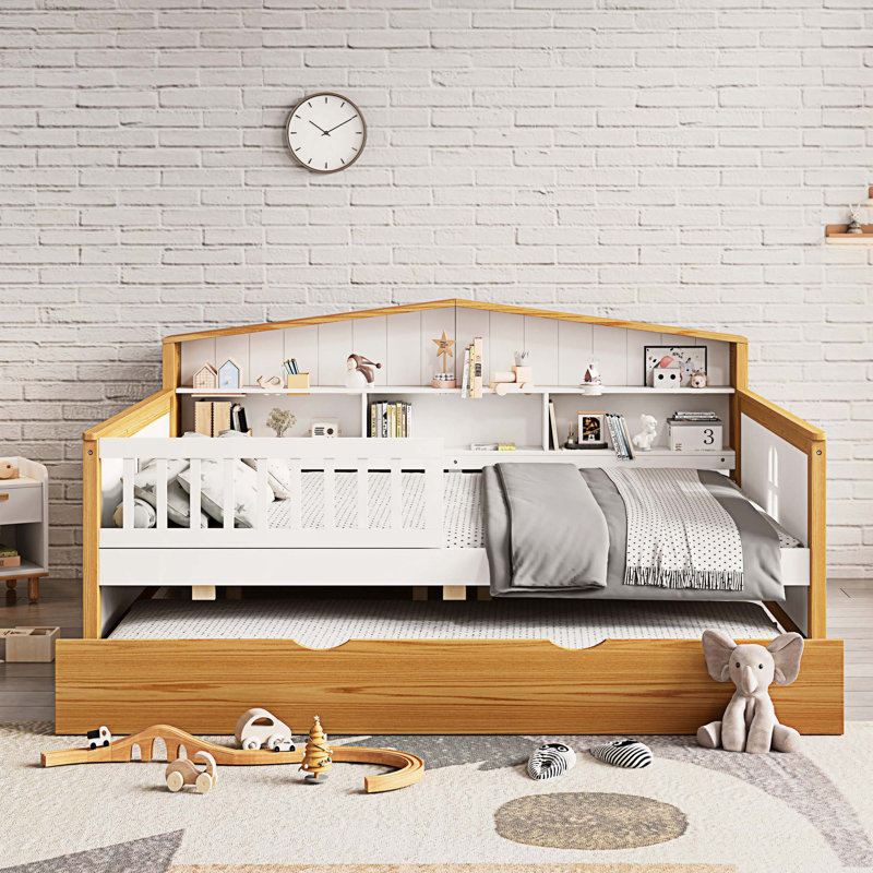 Harper Orchard Aafiyah House Shape Daybed with Trundle and Bookcase Headboard Wooden Bed for Girls Boys Teens No Box Spring Needed Wayfair